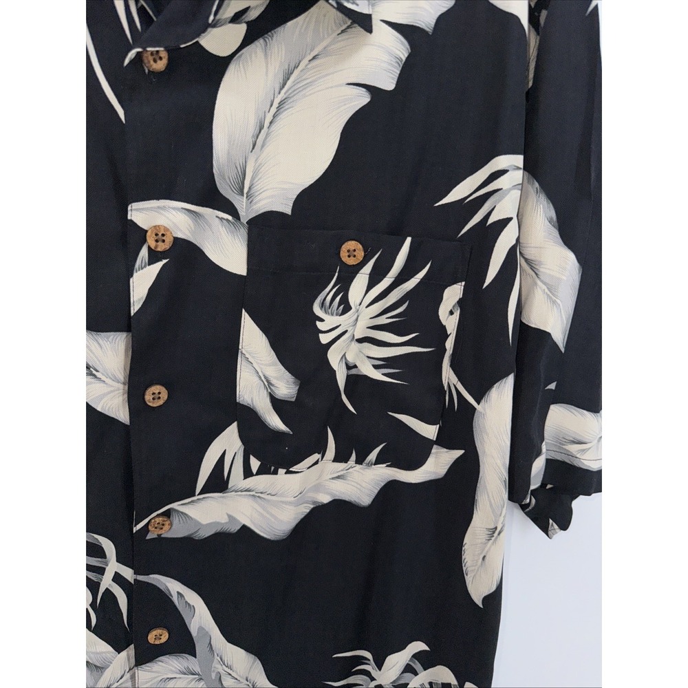 Vintage Banana Cabana Mens Size large Black Gray 100% Silk Short Sleeve Shirt - Picture 2 of 8